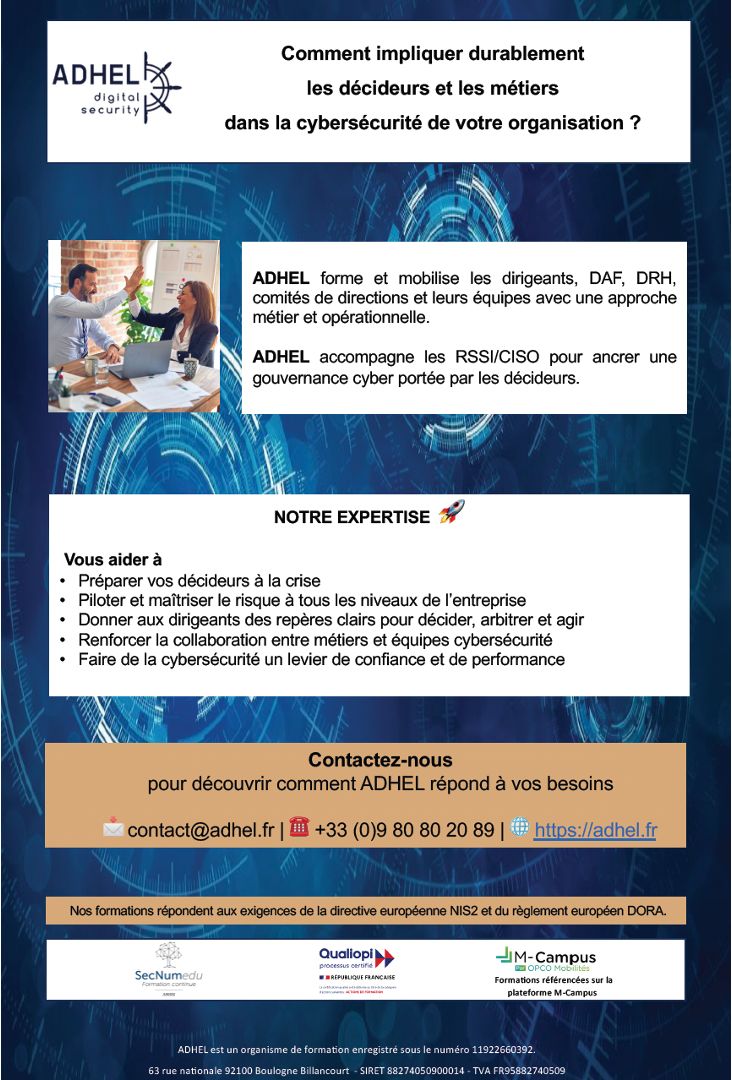 Formation cybersécurité dirigeants en France – gestion du risque cyber et gouvernance NIS2 pour PME et ETI sur M-Campus
