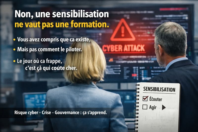 Dirigeants confrontés à une crise cyber en entreprise après une simple sensibilisation cyber